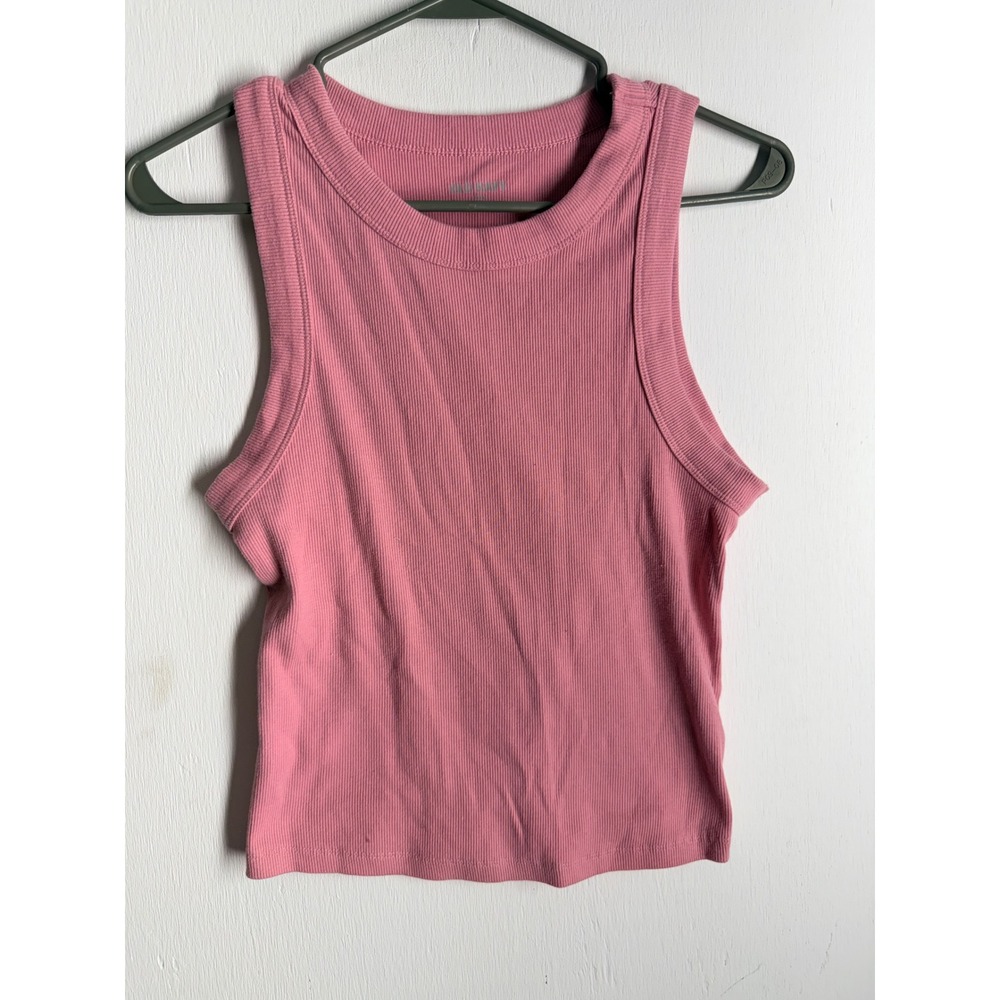 Old Navy Women Pink Snug Rib-Knit High-Neck Tank Top Sleeveless Shirt Medium